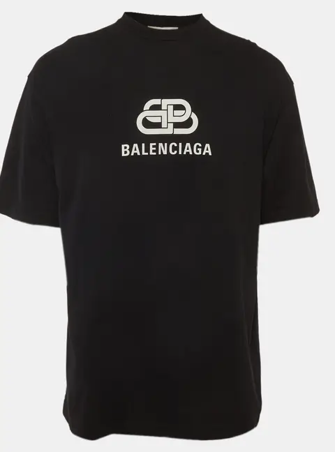 Balenciaga Black Logo Print Jersey Crewneck T-Shirt XS