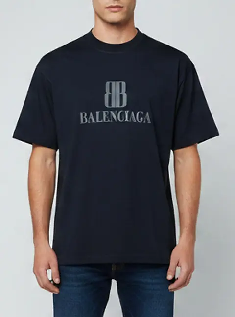 Balenciaga MIdnight Blue Nano BB Logo Cotton Unisex Crew Neck T-Shirt M