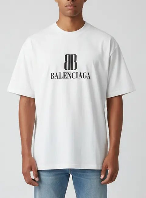 Balenciaga Pale Grey Nano BB Logo Cotton Unisex Crew Neck T-Shirt L