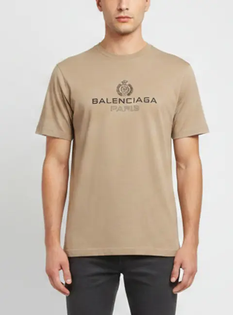 Balenciaga Beige Crest Graphic Jersey Crewneck T-Shirt XS