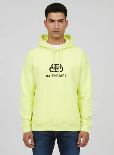 Balenciaga Neon Yellow Logo Graphic Cotton Knit Hoodie S