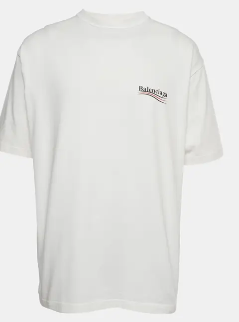Balenciaga White Political Campaign Logo Print Jersey Crewneck T-Shirt S