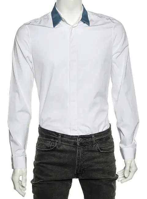Balenciaga White Cotton Contrast Collar Detail Button Front Shirt M