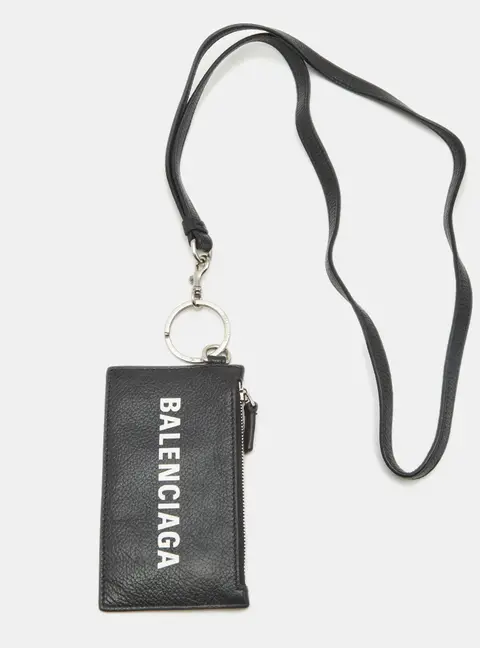 Balenciaga Cash Card Case On Keychain Black Leather