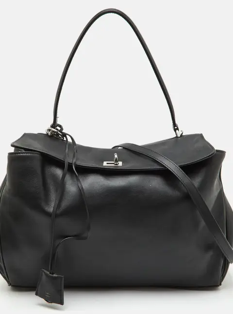 Balenciaga Rodeo Black Leather Flap Messenger Bag