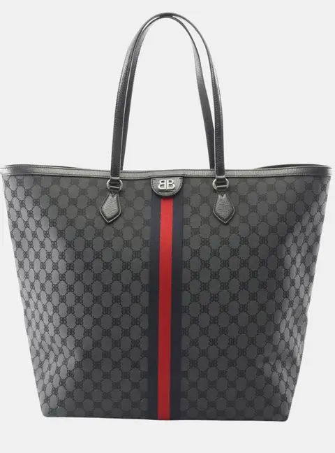 Balenciaga x Gucci The Hacker Project Large Black Multicolor Canvas Leather Tote Bag