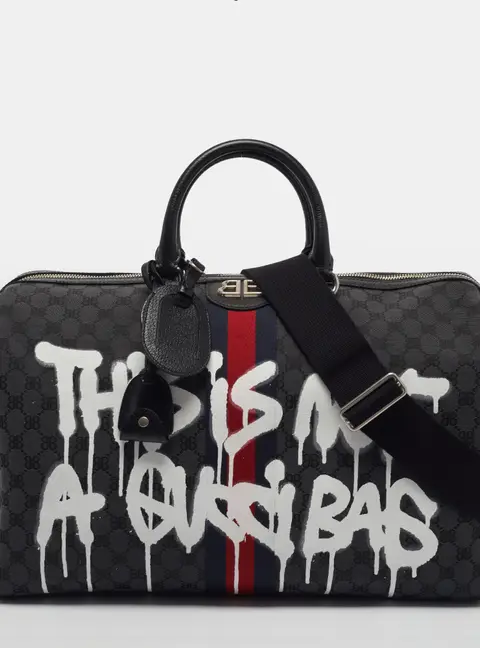 Balenciaga x Gucci The Hacker Project Graffiti 67/350 Medium Black BB Canvas and Leather Duffle Bag