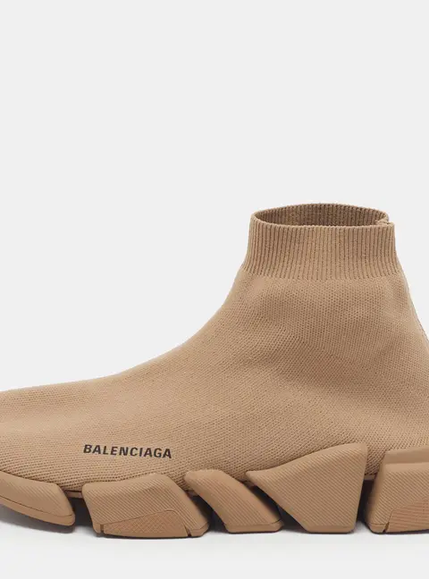Balenciaga Speed Trainer Size 43 Brown Knit Fabric High Top Sneakers