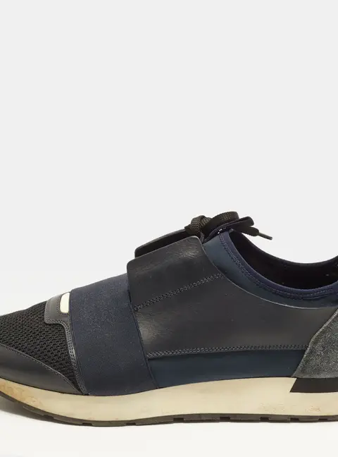 Balenciaga Race Runner Size 43 Navy Blue/Black Leather, Mesh and Suede Low Top Sneakers