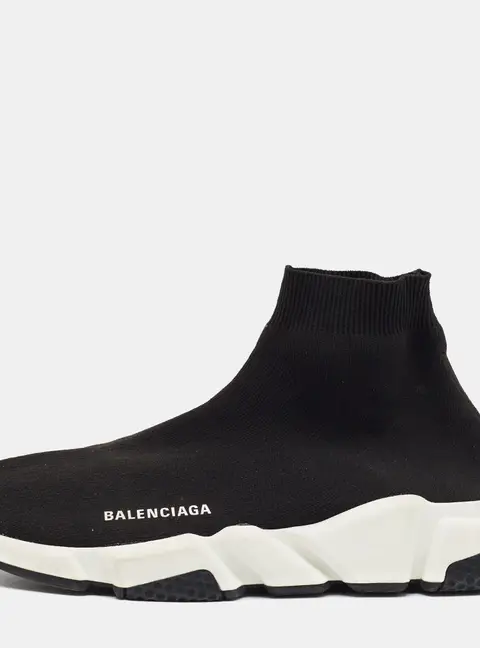 Balenciaga Speed Trainer Size 43 Black Knit Fabric High Top Sneakers