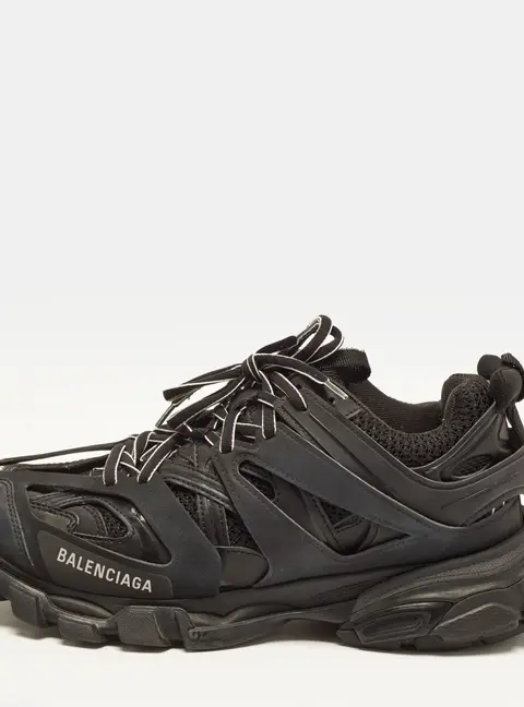 Balenciaga Track Size 42 Black Faux Leather and Mesh Lace Up Sneakers