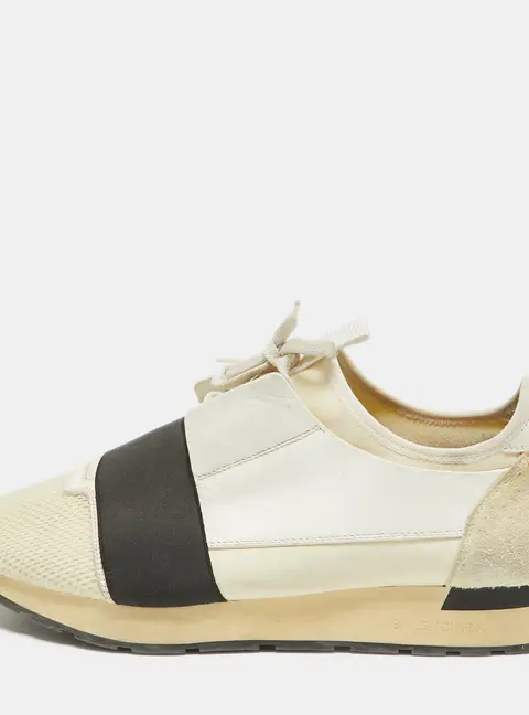 Balenciaga Race Runner Size 44 White Leather, Mesh and Neoprene Low Top Sneakers