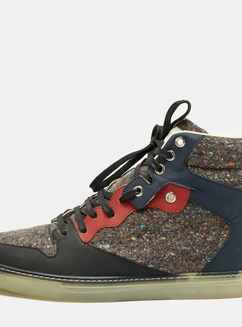 Balenciaga Multicolor Leather and Wool High Top Sneakers Size 40
