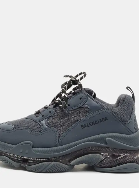 Balenciaga Triple S Clear Sole Size 41 Navy Blue Faux Leather and Mesh Low Top Sneakers