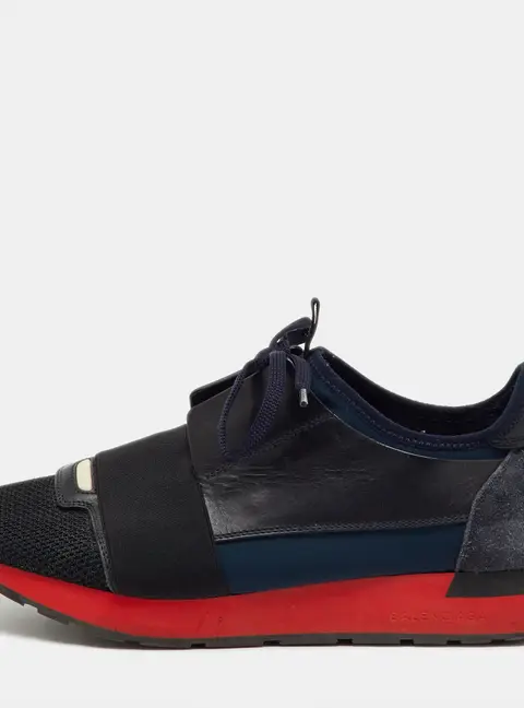 Balenciaga Black/Navy Blue Leather, Neoprene and Mesh Race Runner Sneakers Size 41