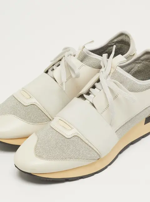 Balenciaga Race Runner Size 41 Grey/White Knit Fabric and Leather Low Top Sneakers