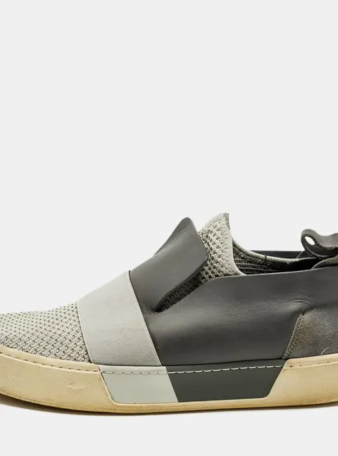 Balenciaga Size 43 Grey Knit Fabric and Leather Slip On Sneakers