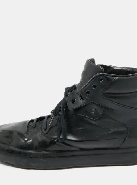Balenciaga Size 45 Black Leather High Top Sneakers