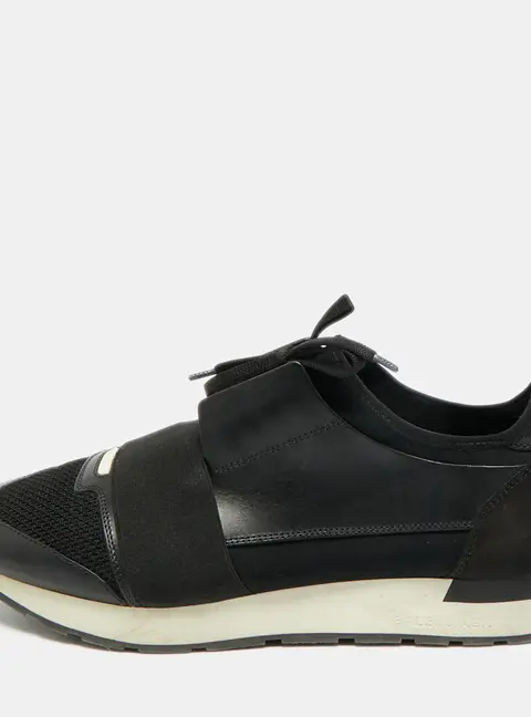 Balenciaga Race Runner Size 43 Black Leather and Suede Low Top Sneakers