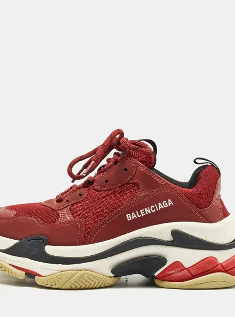 Balenciaga Triple S Size 41 Burgundy Mesh and Nubuck Leather Lace Up Sneakers