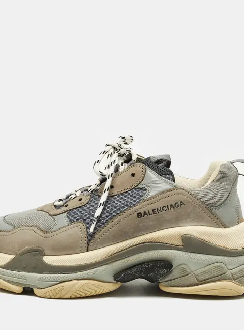 Balenciaga Triple S Size 43 Grey/Blue Faux Leather and Mesh Lace Up Sneakers