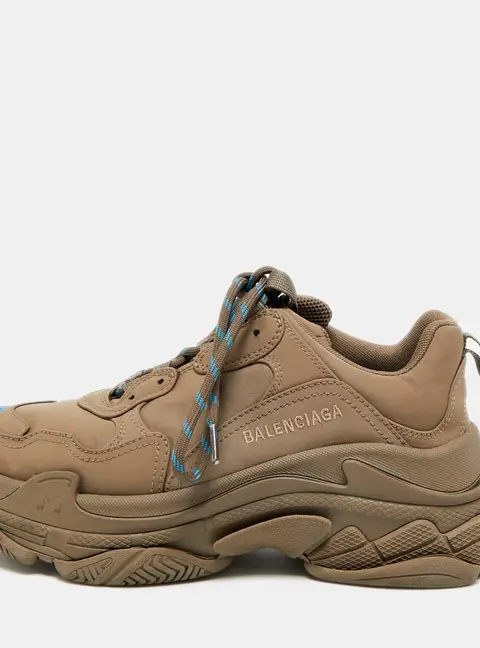 Balenciaga Triple S Size 40 Brown Satin Lace Up Sneakers