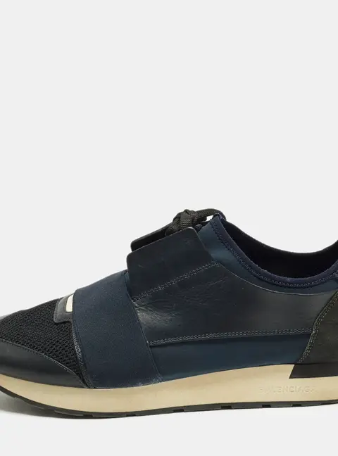 Balenciaga Race Runner Size 45 Navy Blue Fabric and Mesh Lace Up Sneakers