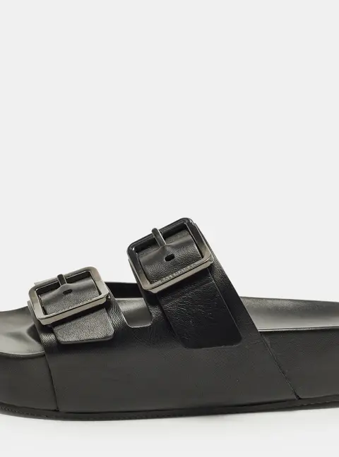 Balenciaga Mallorca Size 41 Black Leather Flat Sandals