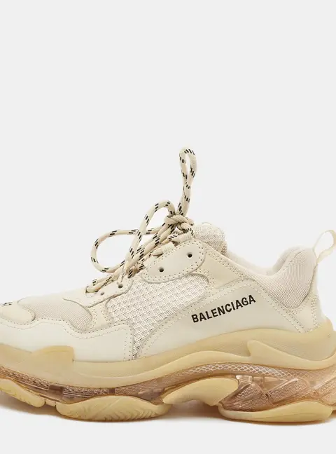 Balenciaga Triple S Size 41 Cream/Beige Mesh and Nubuck Leather Lace Up Sneakers