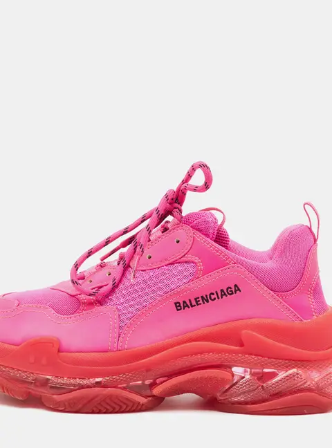 Balenciaga Triple S clear Size 42 Fuchsia Mesh and Nubuck Leather Lace Up Sneakers
