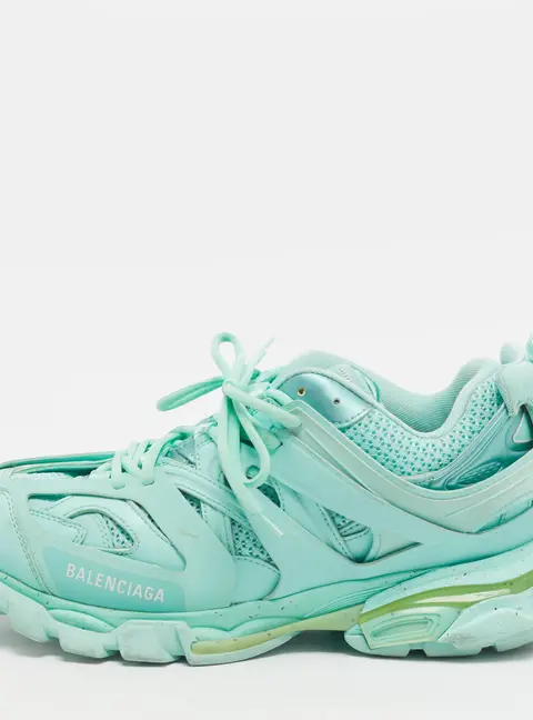 Balenciaga Track Size 42 Bright Teal Faux Leather and Mesh Lace Up Sneakers