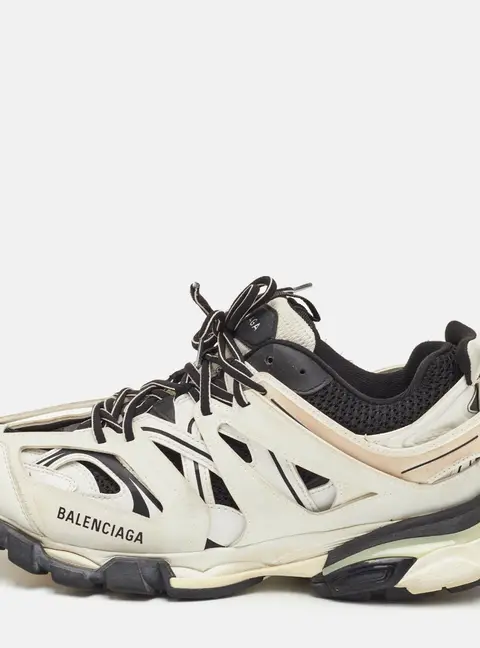 Balenciaga Track Size 44 White/Black Faux Leather and Mesh Lace Up Sneakers