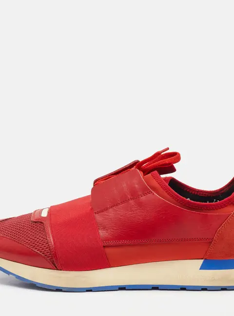 Balenciaga Race Runner Size 44 Red Leather, Mesh and Neoprene Low Top Sneakers