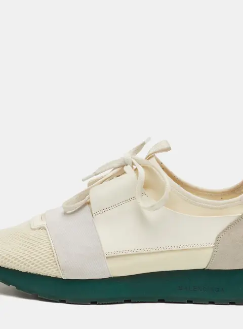 Balenciaga Race Runner Size 41 White/Grey Leather and Mesh Low Top Sneakers