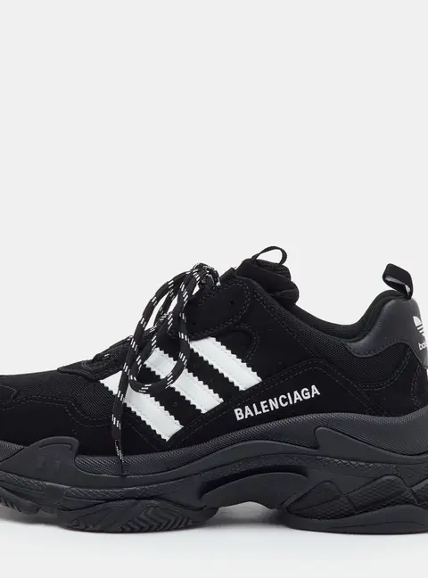 Balenciaga x Adidas Triple S Size 43 Black Mesh and Faux Leather Sneakers