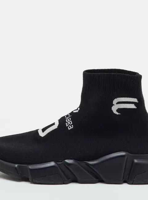 Balenciaga Speed Size 40 Black Knit Fabric High Slip On Sneakers