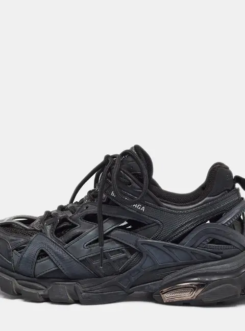 Balenciaga Track Size 40 Black Faux Leather and Mesh Lace Up Sneakers