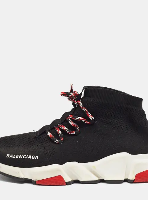 Balenciaga Speed Size 42 Black Knit Fabric Lace Up Sneakers