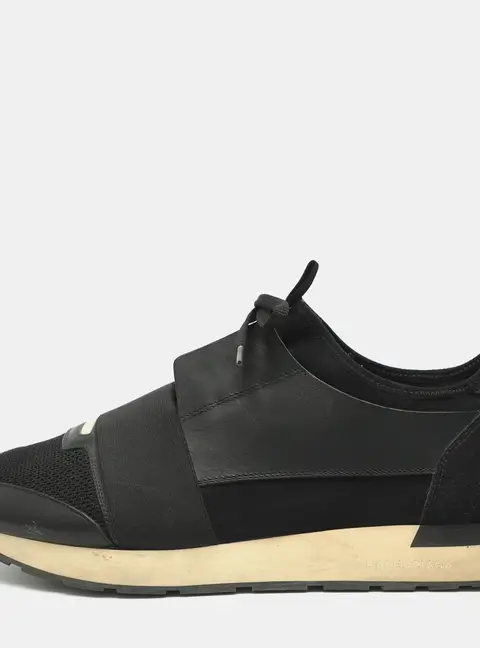 Balenciaga Race Runner Size 45 Black Fabric and Mesh Lace Up Sneakers