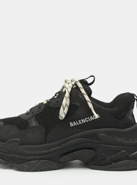 Balenciaga Triple S Size 41 Black Mesh and Nubuck Leather Lace Up Sneakers