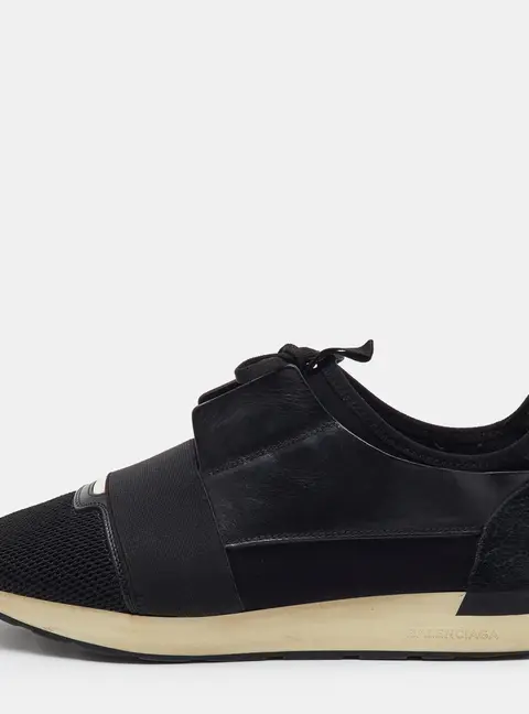 Balenciaga Race Runner Size 45 Black Leather, Mesh and Neoprene Low Top Sneakers