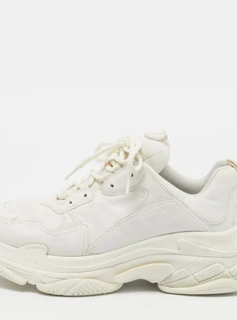 Balenciaga Triple S Size 44 White Leather Chunky Lace Up Sneakers
