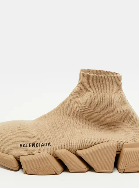 Balenciaga Speed Trainer Size 41 Beige Knit Fabric High Top Sneakers