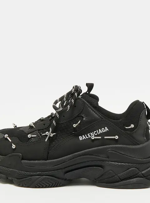 Balenciaga Triple S Piercings Size 44 Black Mesh and Faux Leather Low Top Sneakers