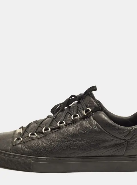 Balenciaga Arena Size 48 Black Leather Low Top Sneakers