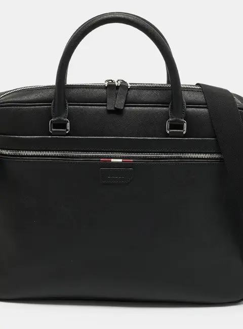 Bally Pauly Black Soft Saffiano Leather Briefcase