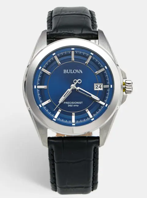 Bulova Precisionist 96B257 Blue Dial Stainless Steel Leather Men's Wristwatch 43 mm