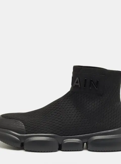 Balmain Black Stretch Knit Sock High Slip On Sneakers Size 44