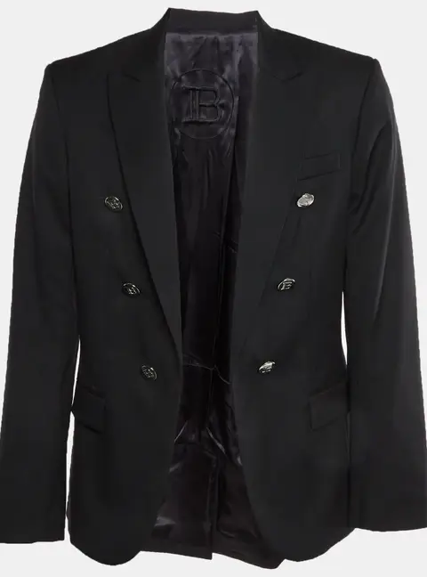 Balmain Black Wool Blend Open Front Blazer L