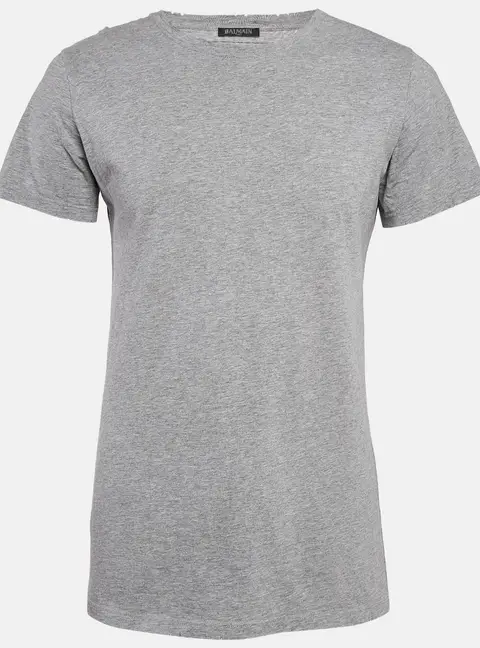 Balmain Grey Cotton Crew Neck Distressed T-Shirt M